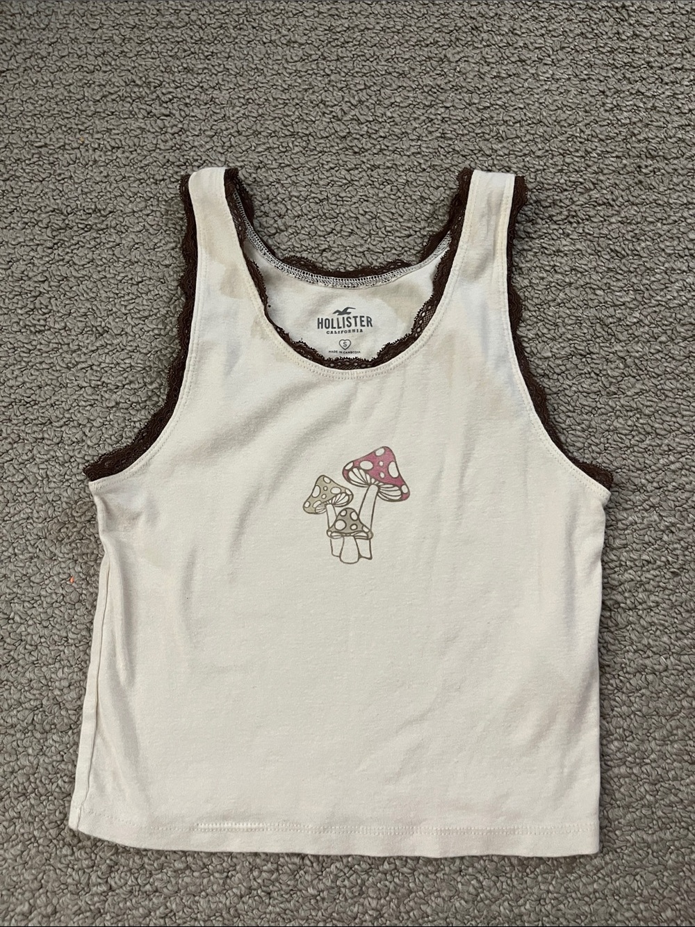 Hollister Cream Tank with Pink & Tan Mushroom Print